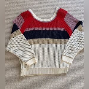 ba&sh Red, Navy, Cream & Gold Sparkly Open-Knit Scoop Back Sweater